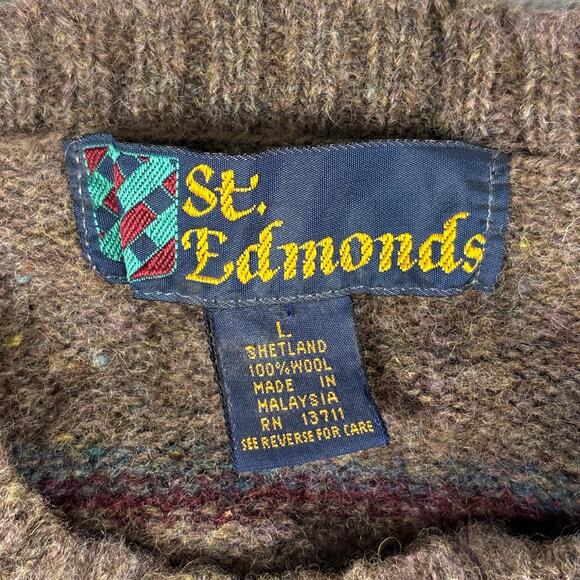 VTG Shetland St. Edmund’s Distressed 100% Wool Brown Striped Women’s Casual - Picture 3 of 6
